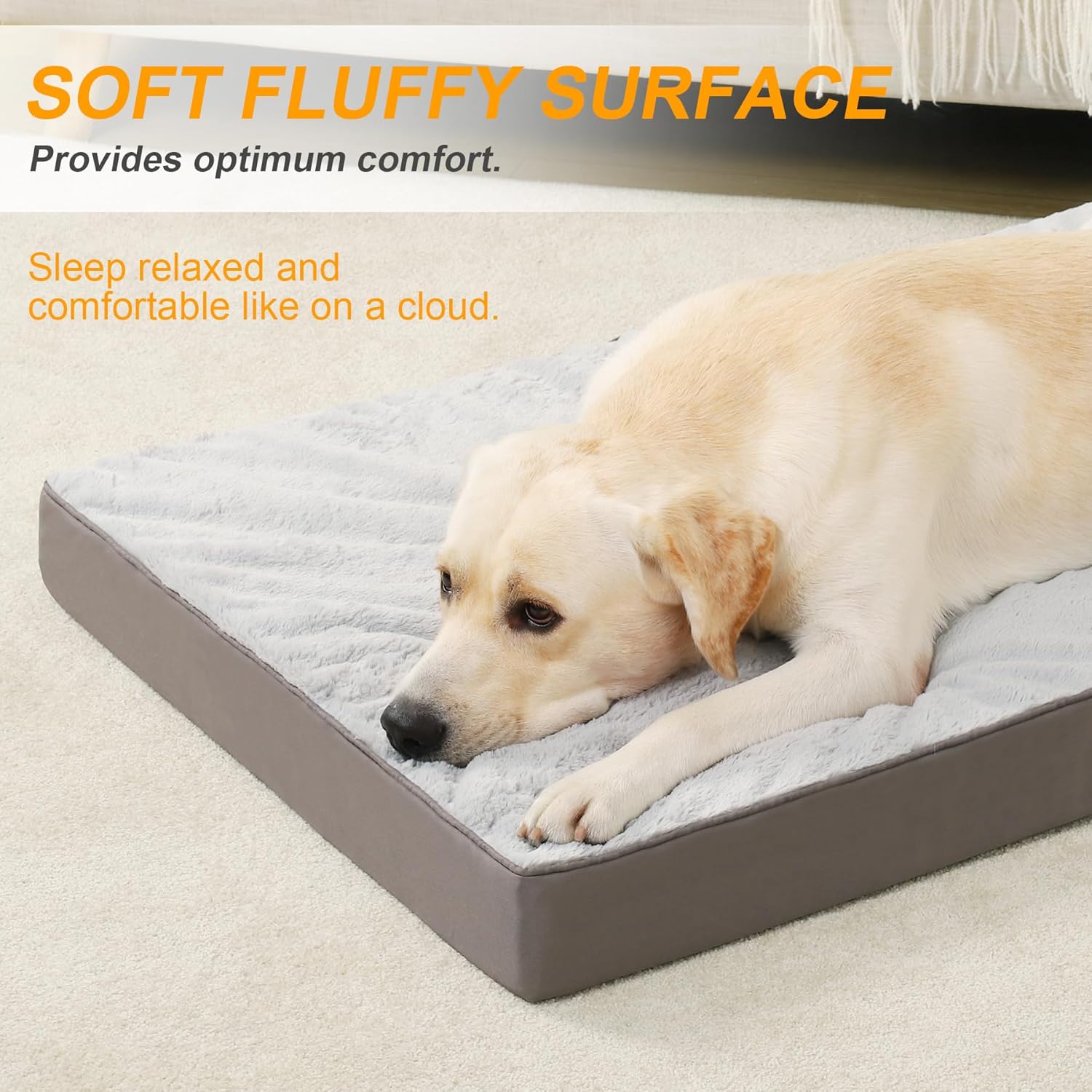 Orthopedic Dog Bed, Waterproof, 41 x 27 Inch, Gray, Deluxe Plush, Removable Cover, Durable Zipper, Orthopedic Foam