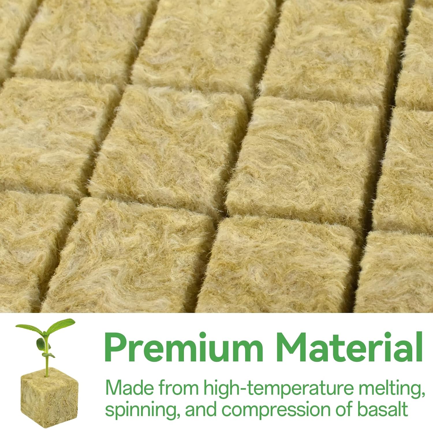 1" Rockwool Cubes, 2Sheets of 100 Rock Wool Seed Starter Plugs | Ideal for Hydroponic Seed Germination & Cuttings
