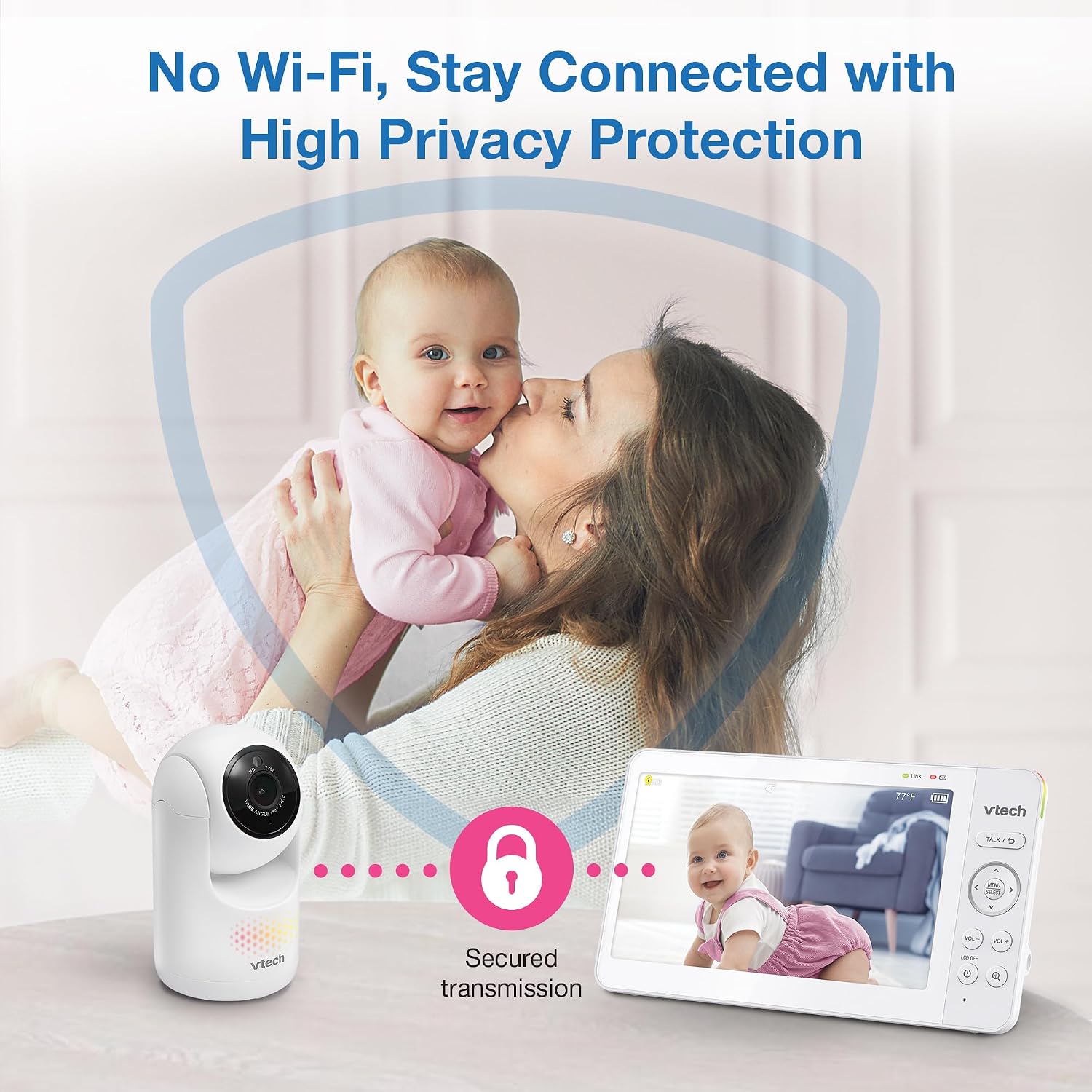 Baby Monitor No WiFi, 7" IPS Screen, 5000mAh 12Hr Battery, 360° PTZ, 4X Zoom, Night Vision, Night Light, 2-Way Talk