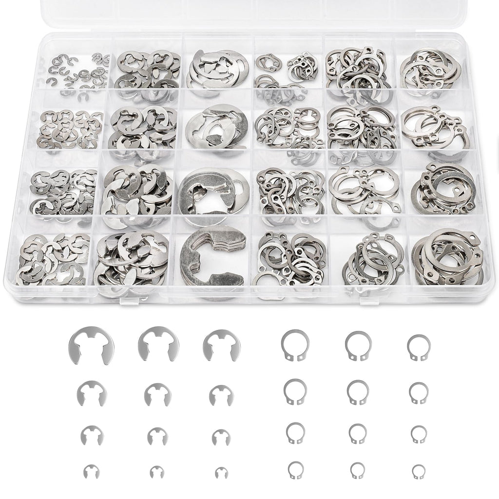 312Pcs Retaining Ring Kit with E-Clips (2.0-15mm) & C-Clips (M7-18) 304 SS