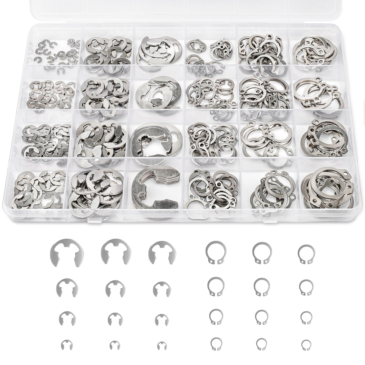 312Pcs Retaining Ring Kit with E-Clips (2.0-15mm) & C-Clips (M7-18) 304 SS