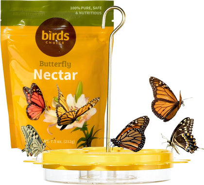 Flutterby 12 oz Outdoor Butterfly Feeder + 7.5 oz Nectar Bundle | Butterfly Feeding Station for Garden with Fruit