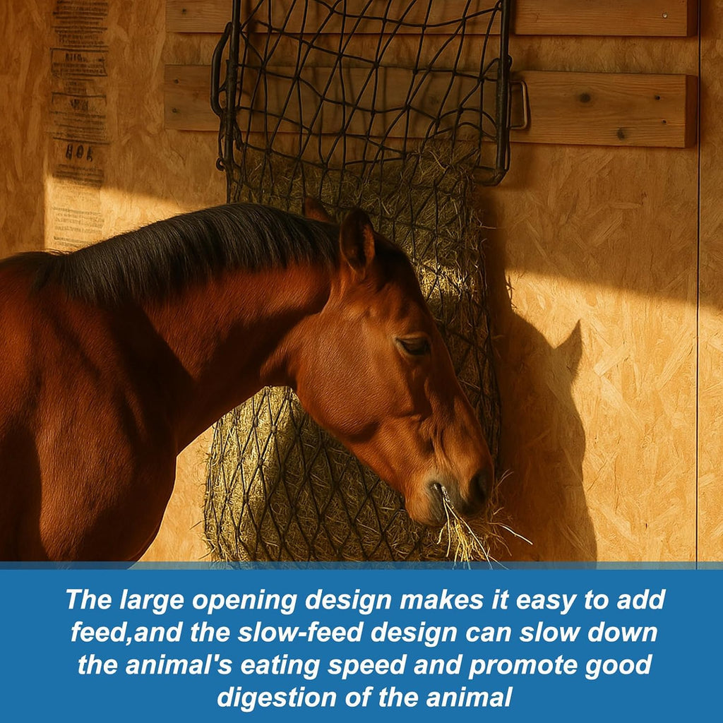 2 Set Wall Mount Hay Feeder for Horse Goats Hay Rack with Net, Black