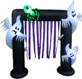 8 FT Illuminated Halloween Inflatable Ghosts and Spider Archway | Purple Streamers, Outdoor Indoor, Blow Up Lighted