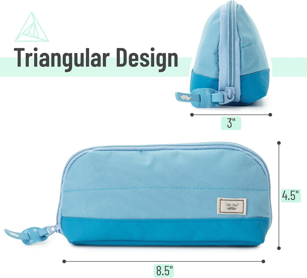 Wide-Opening Pencil Case, Triangle Design | Compact & Spacious Pencil Cases with 5 Mesh Pockets, Bag Pouch, Box