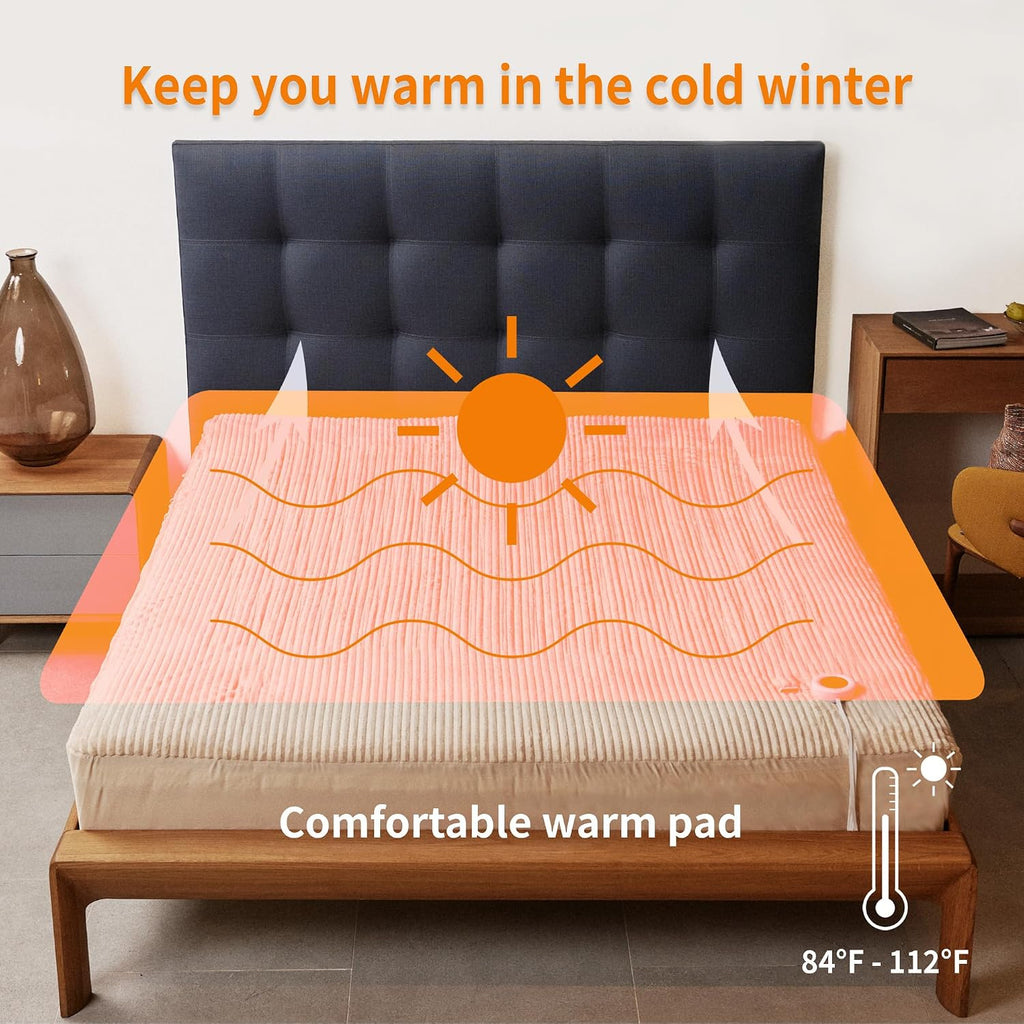 Heated Mattress Pad Full Size, 6 Heating Levels, Machine Wash | 10 Hour Auto Off Electric Mattress Pad, Overheat