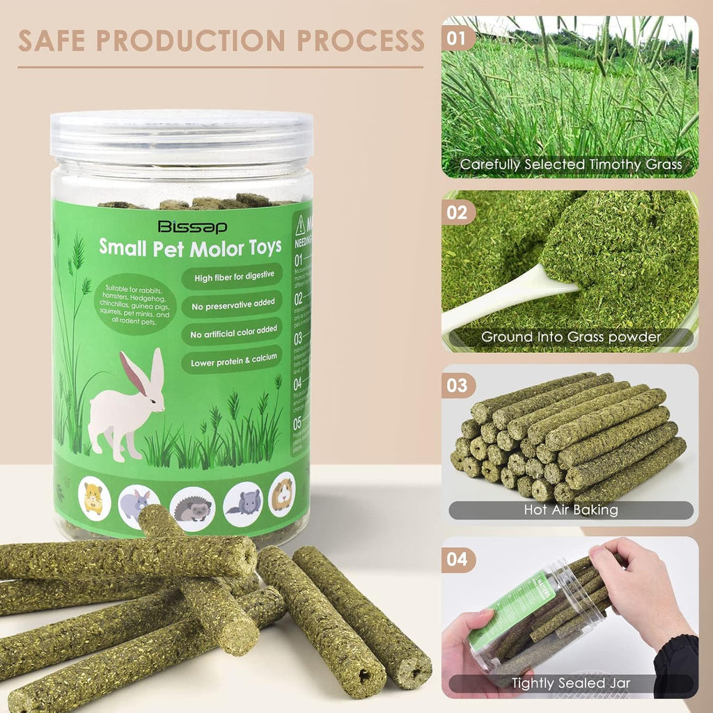 Timothy Hay Sticks for Rabbits 38PCS, Natural Timothy Grass Molar Teeth Stick Chew Toys for Bunnies Chinchillas