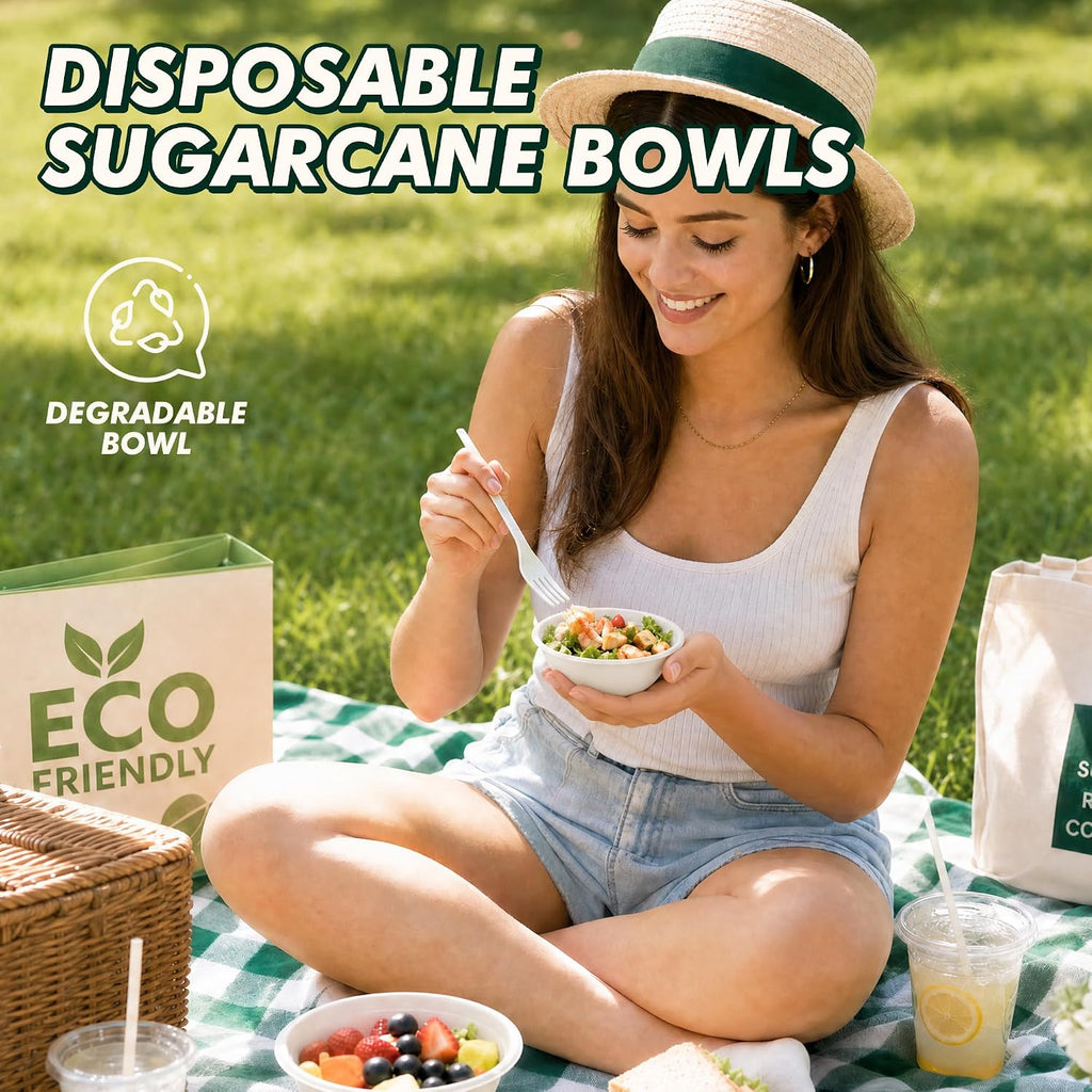Paper Bowls 8 oz [100 Pack], Disposable Compostable Soup Bowls, Heavy Duty White Bowls Bulk, Made of Natural