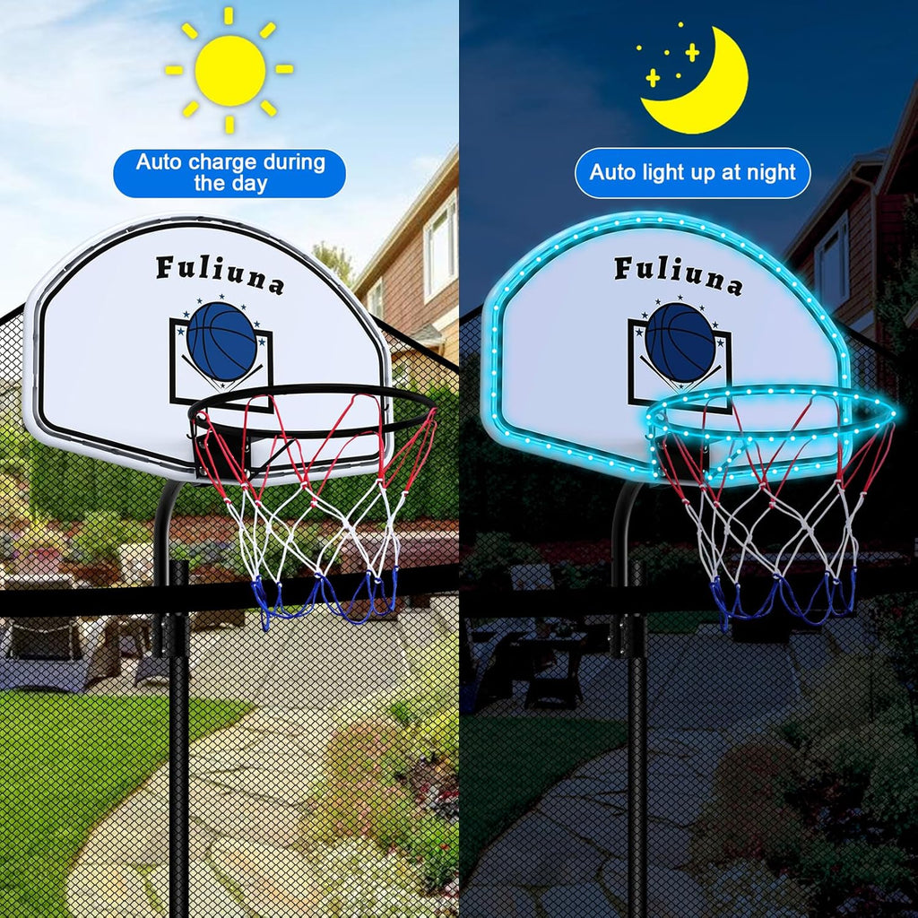 Solar Power Trampoline Basketball Hoop with Led Lights, Easy to Install Basketball Hoop Fit for 25mm Straight Pole &