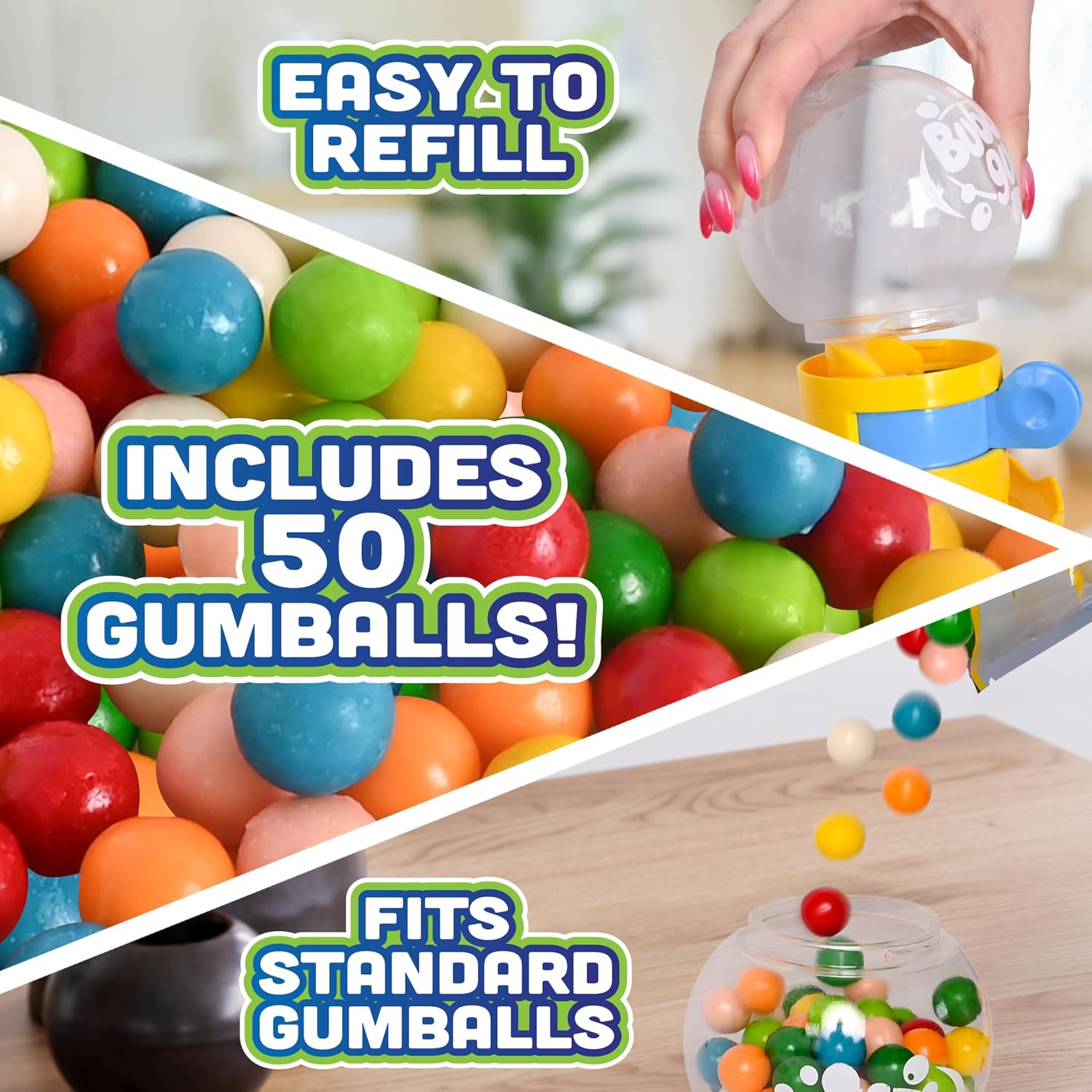Toymendous Gumball Machine for Kids - Candy Dispenser Piggy Bank - 50 Count