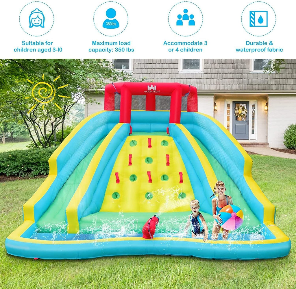 Inflatable Water Slide Park, 15x12FT Double Slides Kids Mega Waterslide for Outdoor Racing Fun, Heavy Climbing Wall