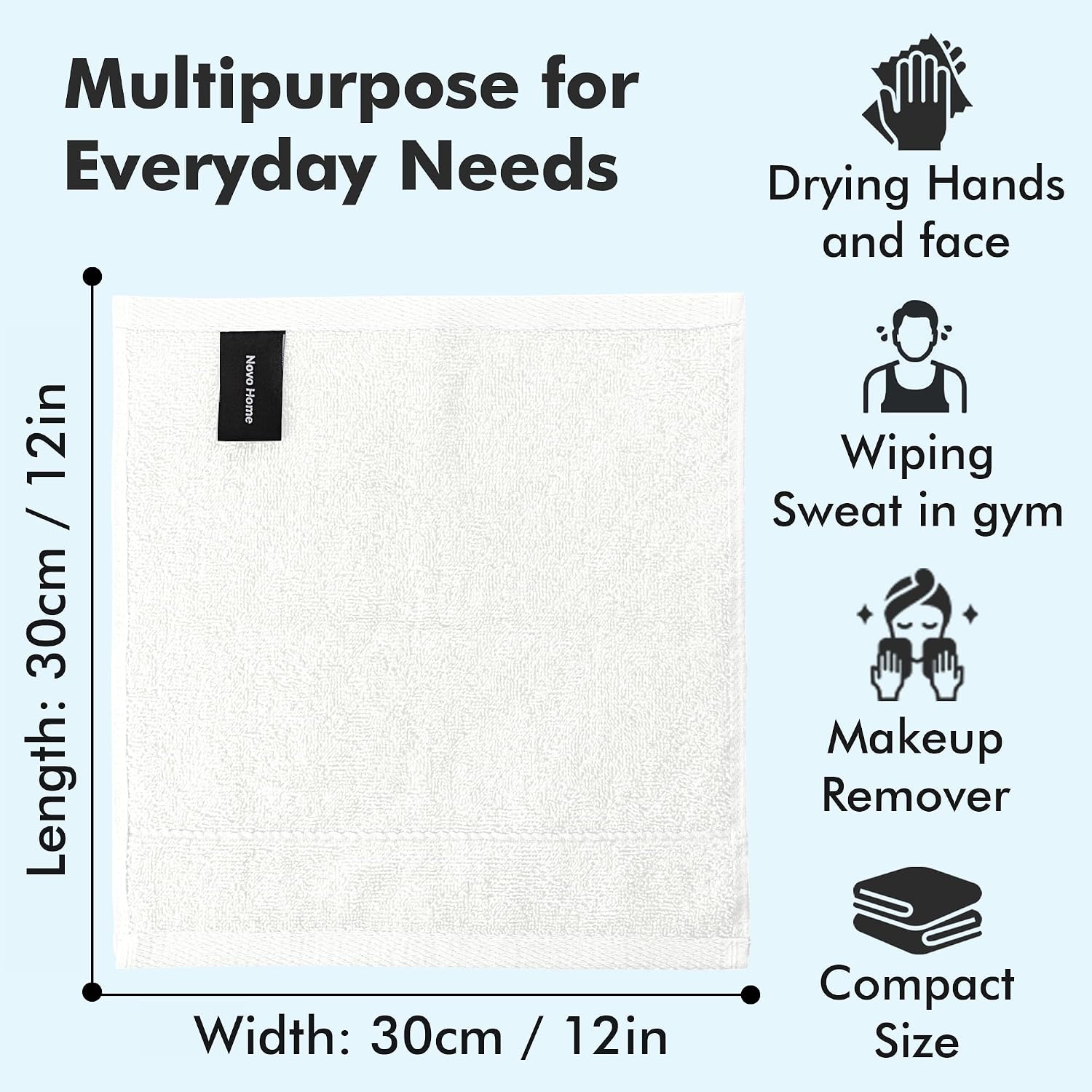 Face Towels Pack of 12 – 100% Cotton Wash Cloths (12x12 inch) – 550 GSM Soft, Quick Dry & Highly Absorbent Ring Spun