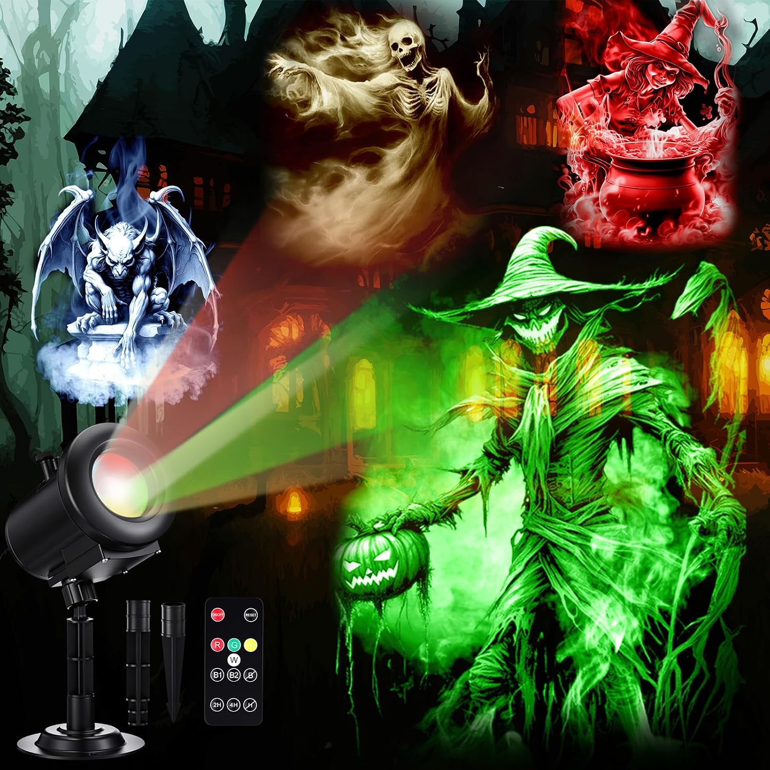 12 in 1 Halloween Projector Lights Outdoor 2026 Upgrade 3D Dynamic Window Indoor Decorations Skull Ghost Bats Witch