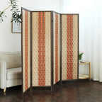 Furnnylane 4 Panel Rattan Room Divider, Beige Orange Folding Privacy Screen