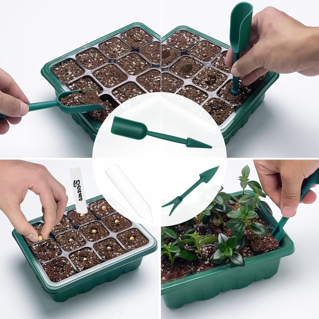 Seed Starter Tray with Plant Light, 2 Pack Grow Lights for Seed Starting Kit with Humidity Domes, Timing Controller