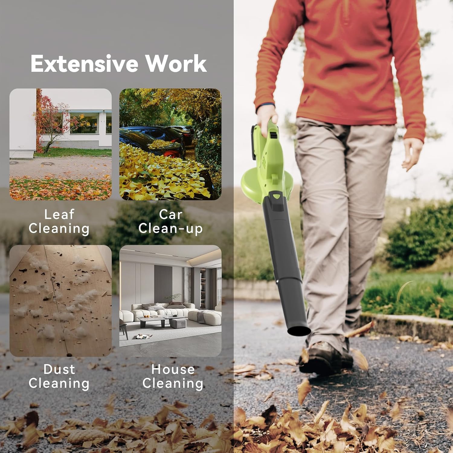 Leaf Blower Cordless with 2 Battery and Charger, 130MPH 180CFM High Speed Leaf Blower with 2 Tubes, 20V Electric Leaf