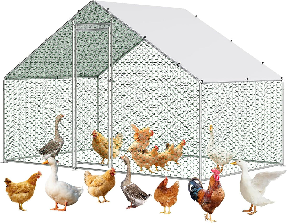 Large Metal Chicken Coop, Large Chicken Pen, Chicken Runs for Yard with Waterproof and Anti-UV Cover, Duck Rabbit