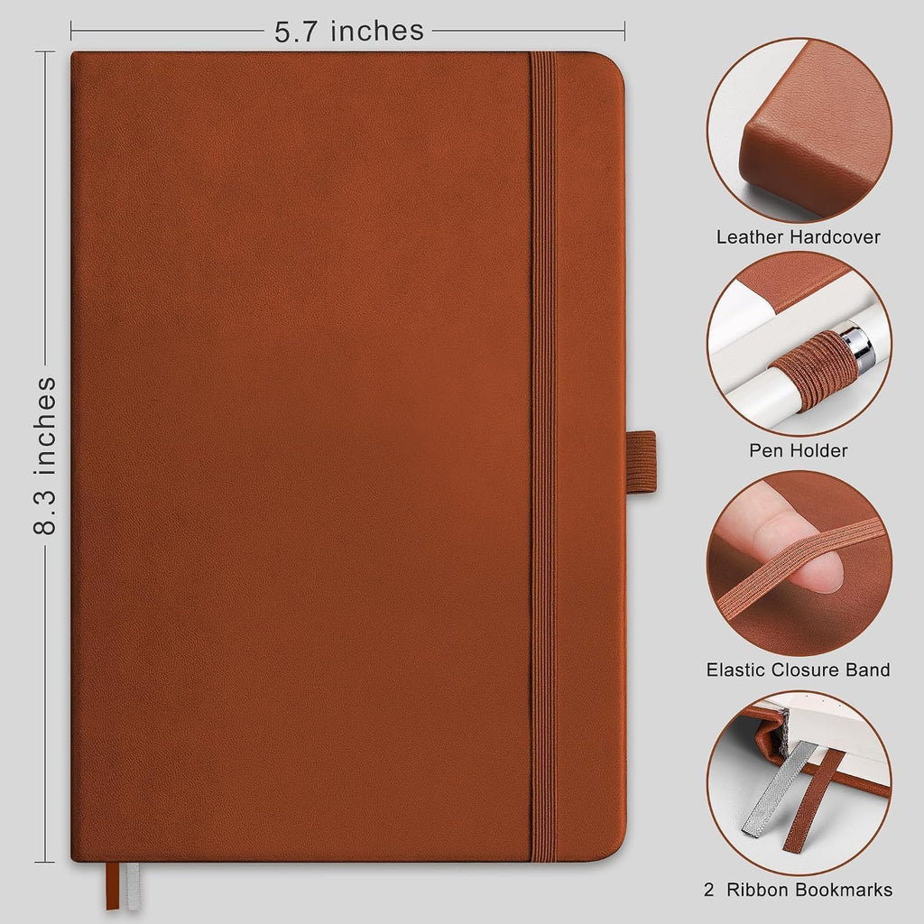 Graph Grid Paper Notebook, 192 Pages, A5 Medium Size (5.7'' x 8.3''), 5 Squares per Inch, Leather Hardcover, 100 GSM