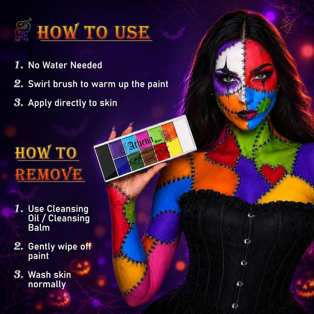 Athena Basic Face Body Paint Palette 12 Colors Oil-Based SFX Kit