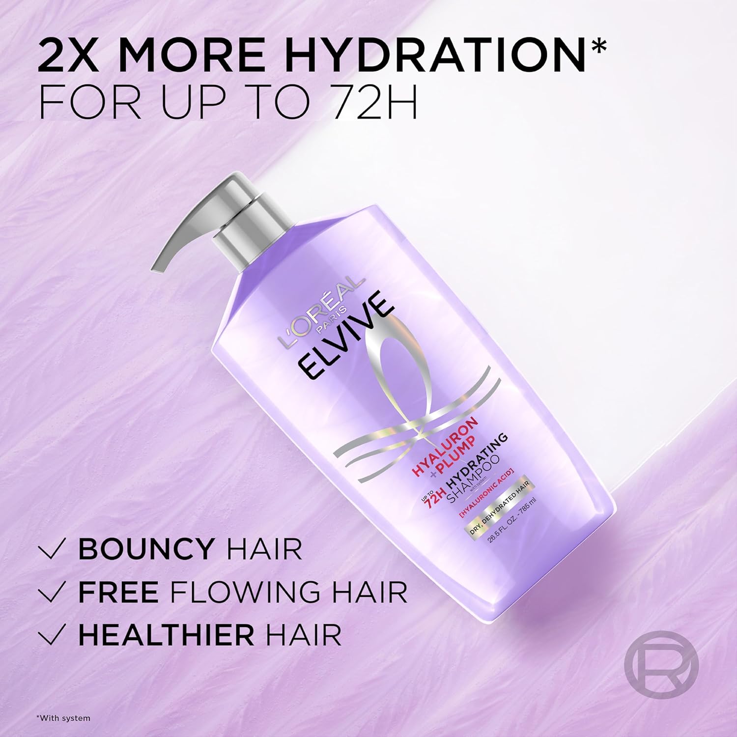 Elvive Hyaluron Plump Shampoo and Conditioner Set for Dry, Dehydrated Hair, 72H Hydrating Hair Care, Infused with