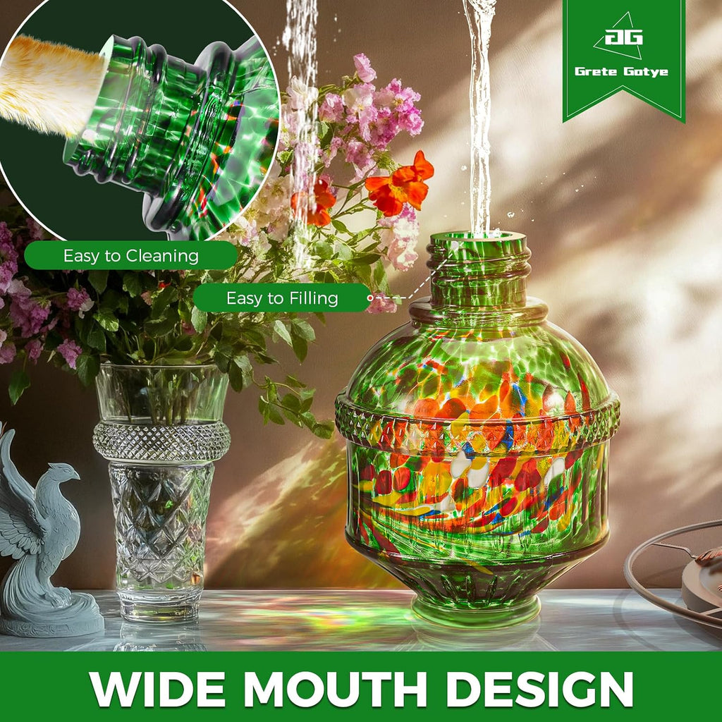 Hand Blown Glass Hummingbird Feeders for Outdoors, 25 Ounces Wild Bird Nectar Feeder with Perch & 5 Flower Feeding