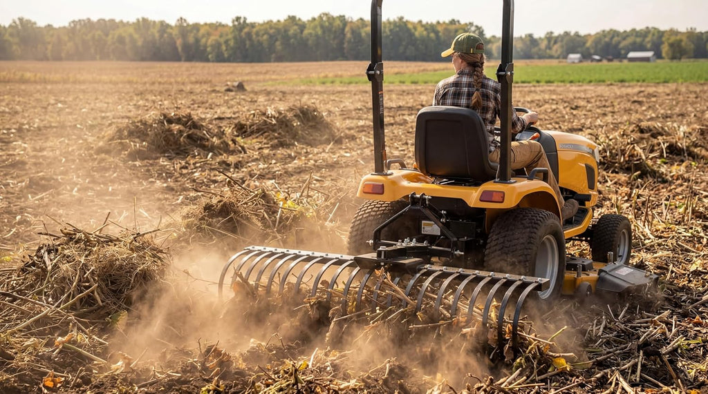 IMPACT IMPLEMENTS Cat-0 Agricultural Field Landscape Rake with Spring Steel Tines for Quick Clearing of Field Debris