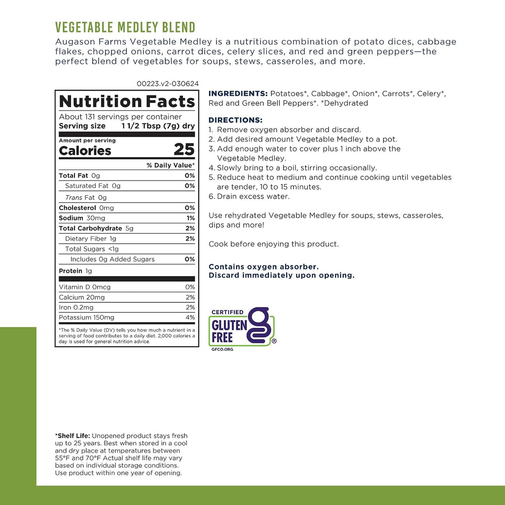 Vegetable Medley Blend Can | 131 Servings, Dehydrated Mixed Veggies, Gluten Free Emergency Food Supply with Long