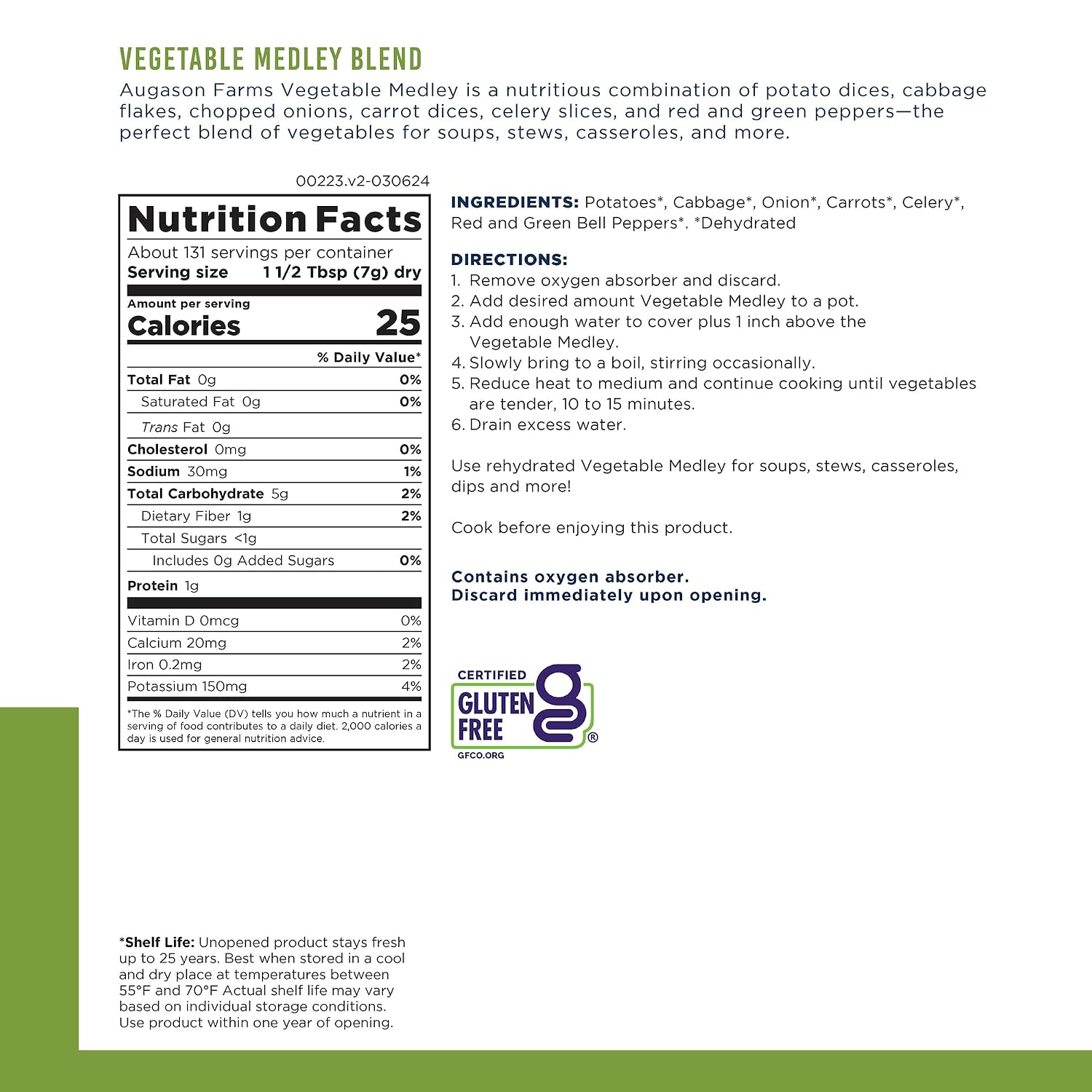 Vegetable Medley Blend Can | 131 Servings, Dehydrated Mixed Veggies, Gluten Free Emergency Food Supply with Long
