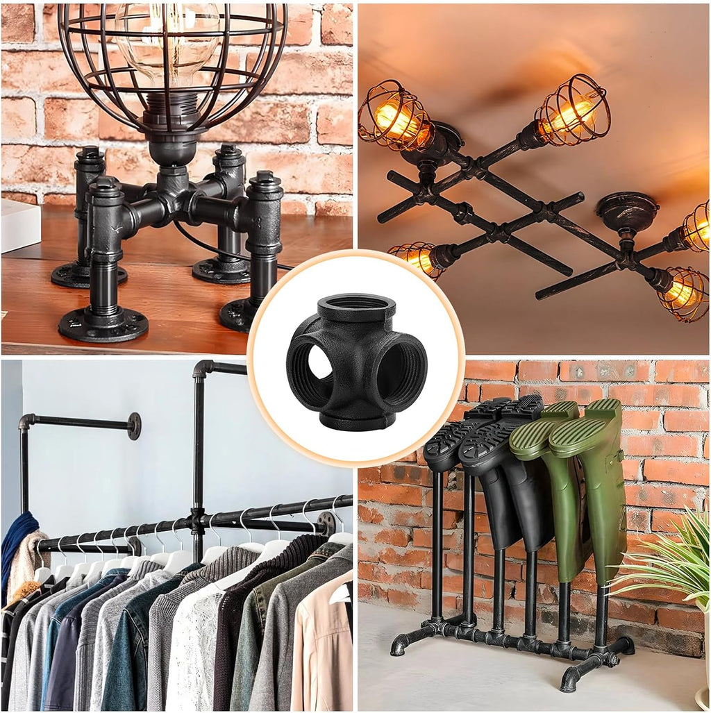 1" Black Pipe Fittings 5-Way Side Outlet Tee Home Expert 4 Pack