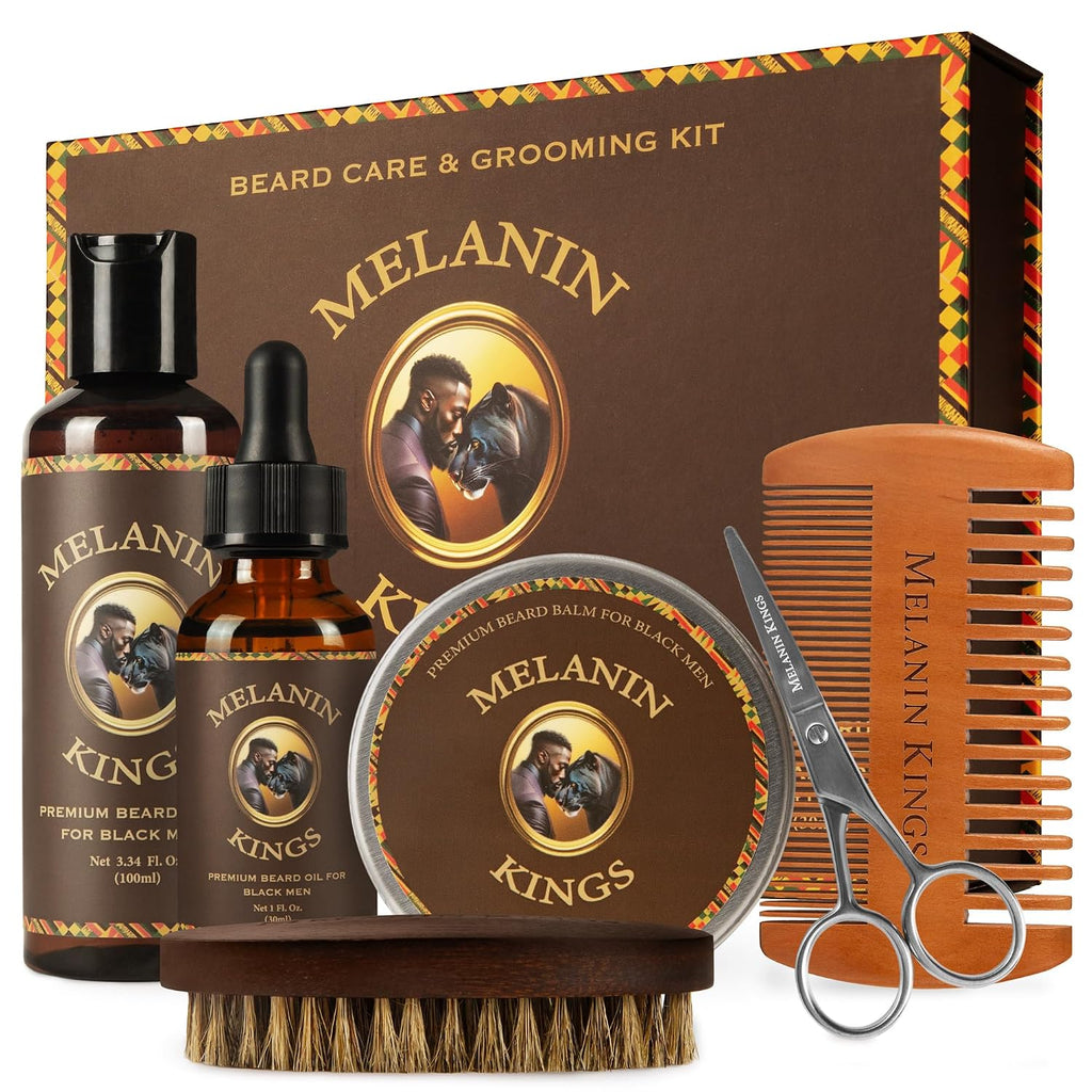 Beard Grooming Kit for Men - Formulas With Ancient African Natural Ingredients | Beard Wash, Oil, Balm, Brush, Comb