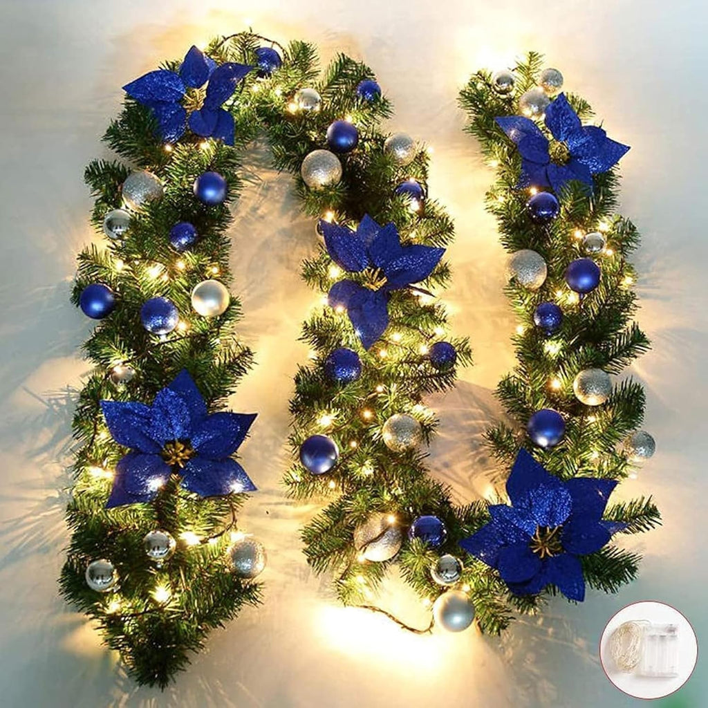 Christmas Illuminate Garland - 8.8 ft Rattan Artificial Flower Vine Plants Outdoor Decorations, Battery Operated