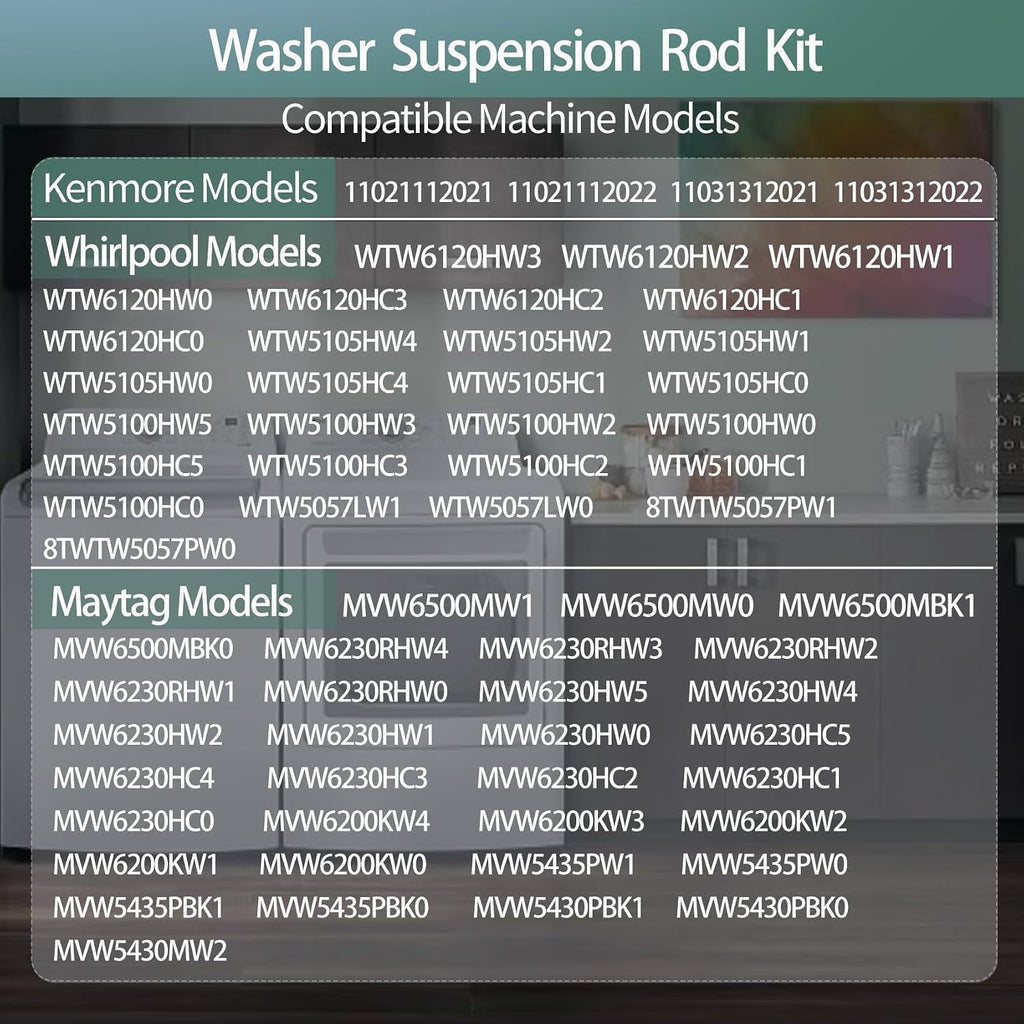 WTW5057LW0 MVW5430MW0 WTW5105HW1 Washer Suspension Rods Kit Fit for WTW5105HW0 MVW6230HW2 MVW6200KW1 WTW5105HW3 MVW6200KW3 WTW5100HW2 MVW6230HW1 MVW6200KW0 WTW6120HW0 MVW6230HW0 MVW6200KW2 WTW5100HC2