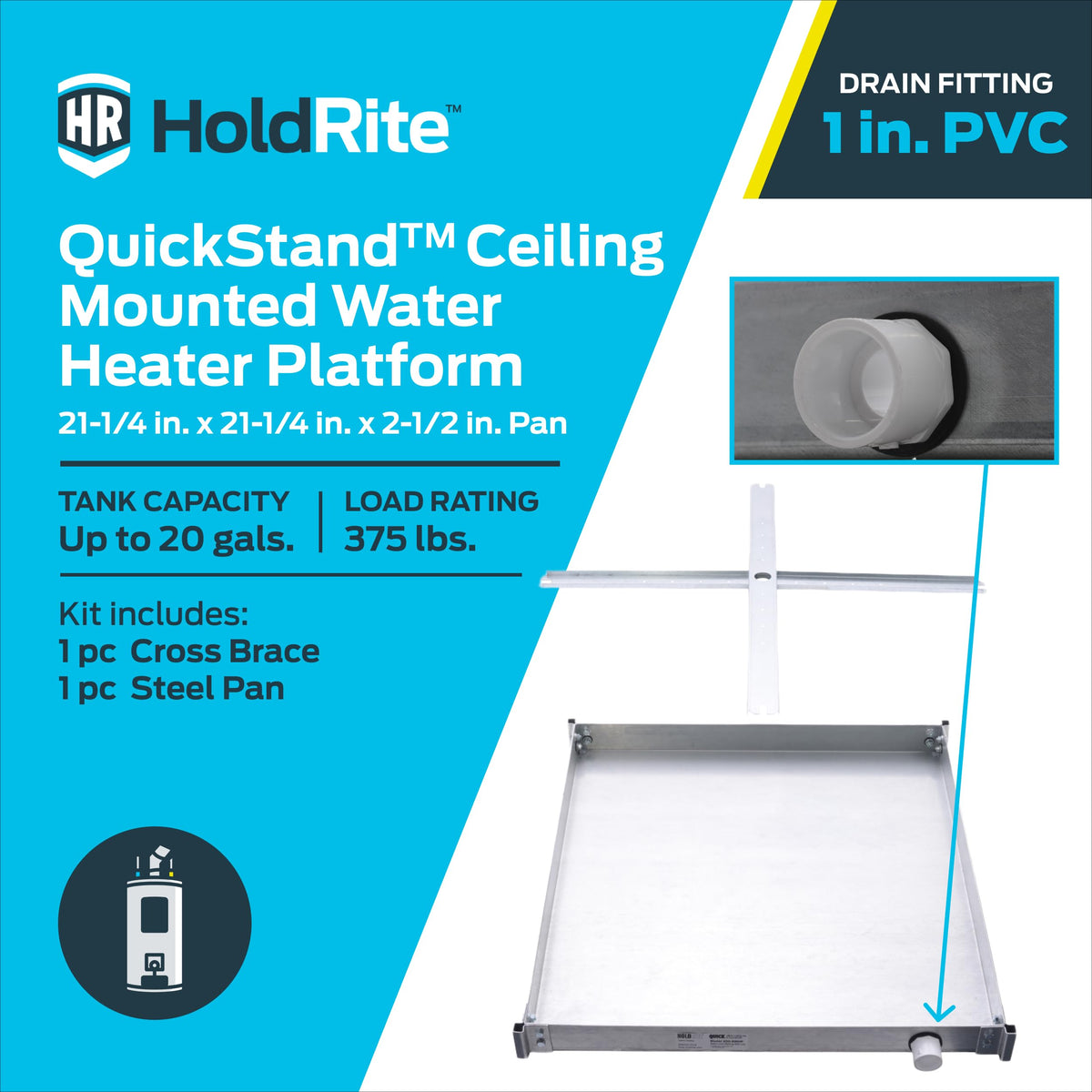 HoldRite QuickStand Ceiling Mounted Water Heater Platform, Up to 20 Gallons, Hanging, 40-SWHP
