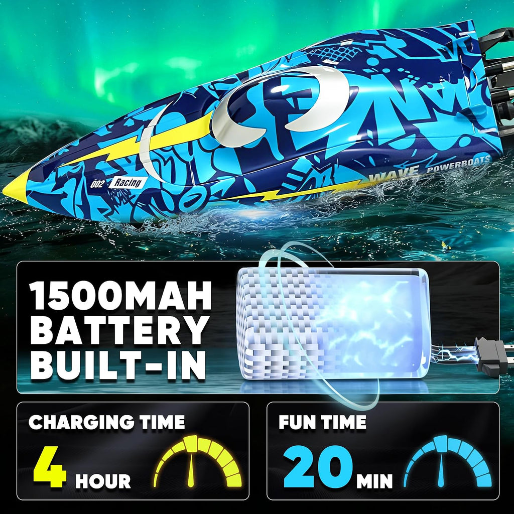 16 Inch High-Speed RC Boat for Adults & Kids, 40+ KPH Large Fast Remote Control Boat for Pools, Lakes & Rivers, with