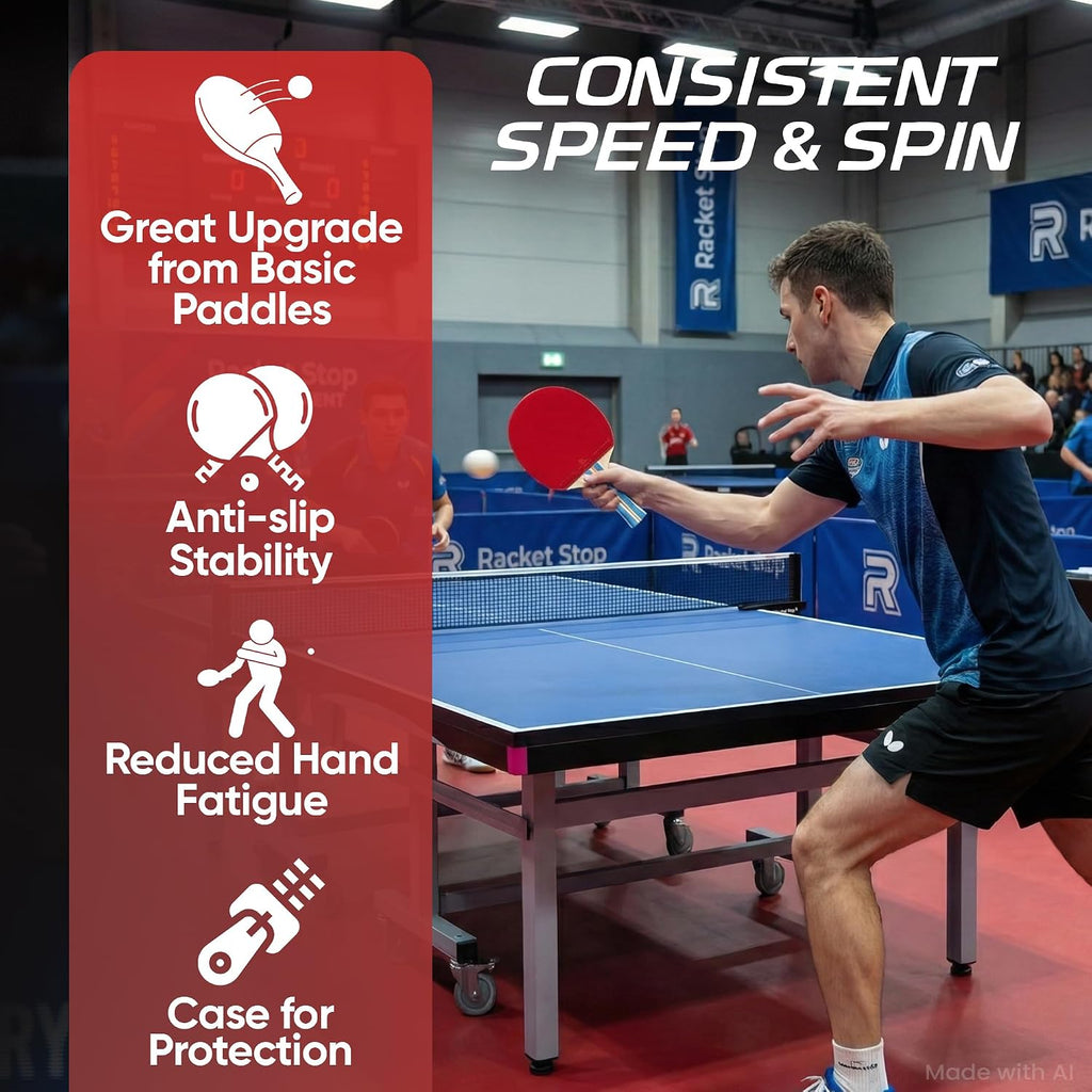 Velocity Table Tennis Paddle Set – 2 Ping Pong Rackets with ITTF-Approved Rubber, Retractable Net System, 3-Star