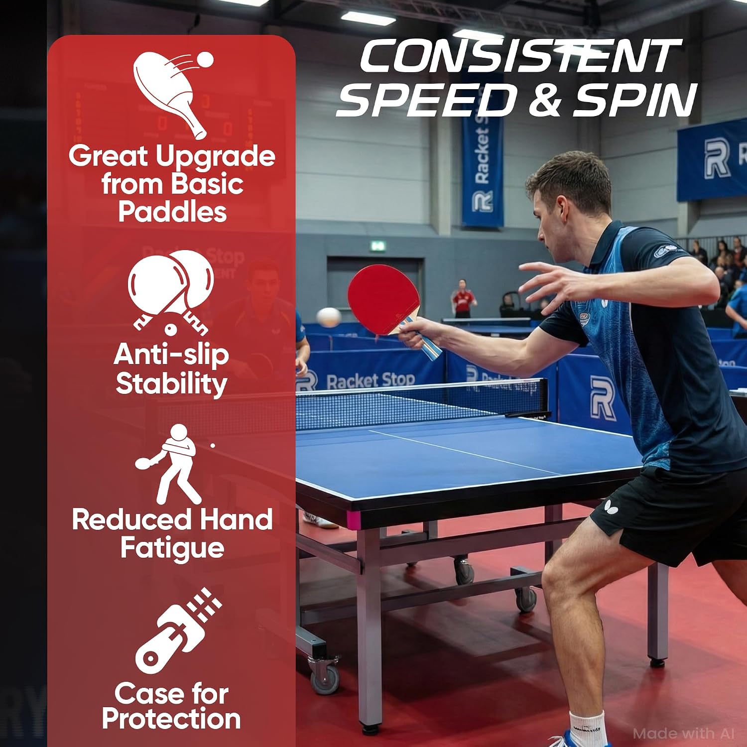 Velocity Table Tennis Paddle Set – 2 Ping Pong Rackets with ITTF-Approved Rubber, Retractable Net System, 3-Star