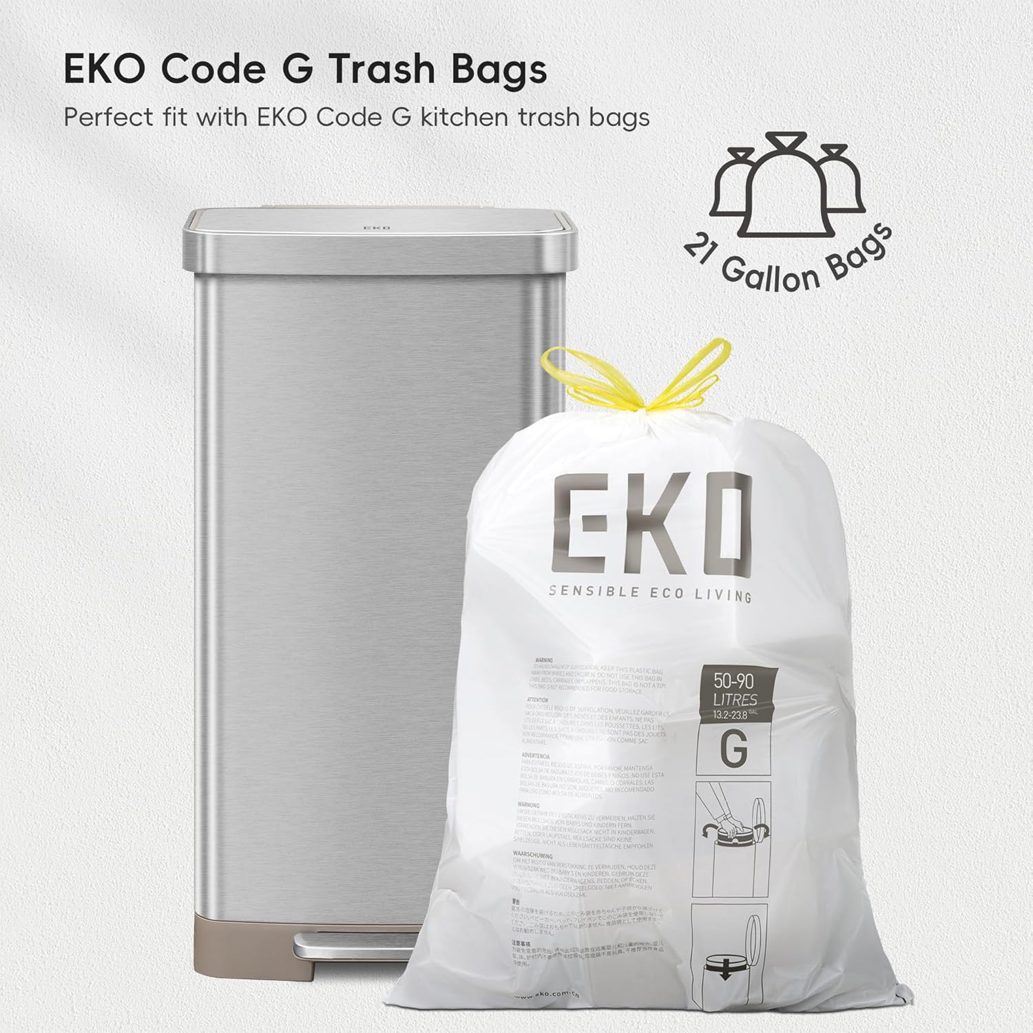 Hudson Matte Stainless 75 Liter/20 Gallon Step Trash Can with Rear Trash Bag Storage Compartment
