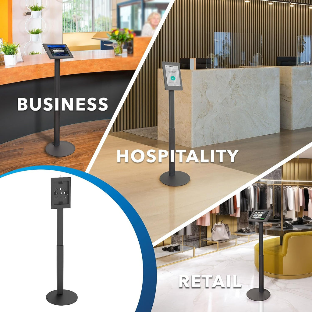 Anti-Theft Tablet Floor Stand Kiosk for Samsung Galaxy Tab A & S | Lockable Enclosure, Height Adjustable