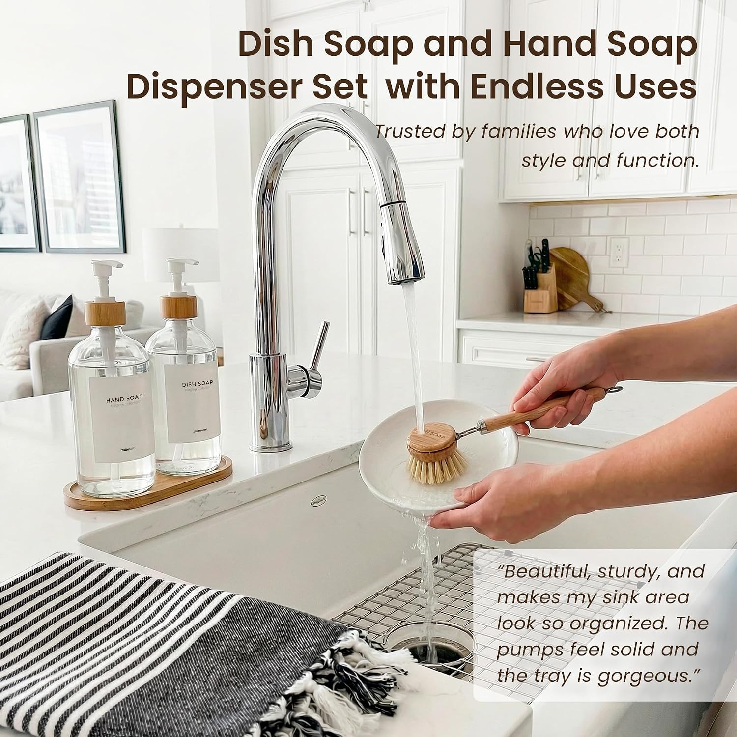 Glass Dish Soap Dispenser for Kitchen Set of 2-16.9oz Clear Dish and Hand Soap Dispenser Set for Kitchen - Clear