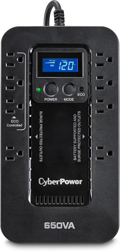 EC650LCD Ecologic UPS Battery Backup and Surge Protector | 650VA/390W, 8 Outlets, ECO Mode, Compact, UL Certified