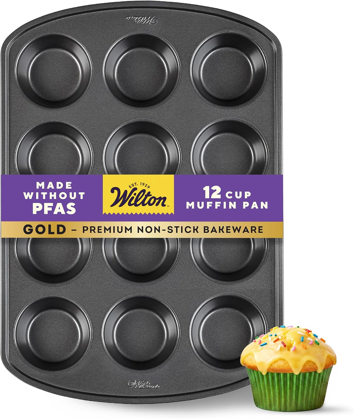Gold Non-Stick Muffin Pan, Made Without PFAS, 12-Cup