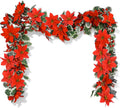 Christmas Garland, Artificial Red Flowers with Berries and Holly Leaves | Indoor Outdoor Garland