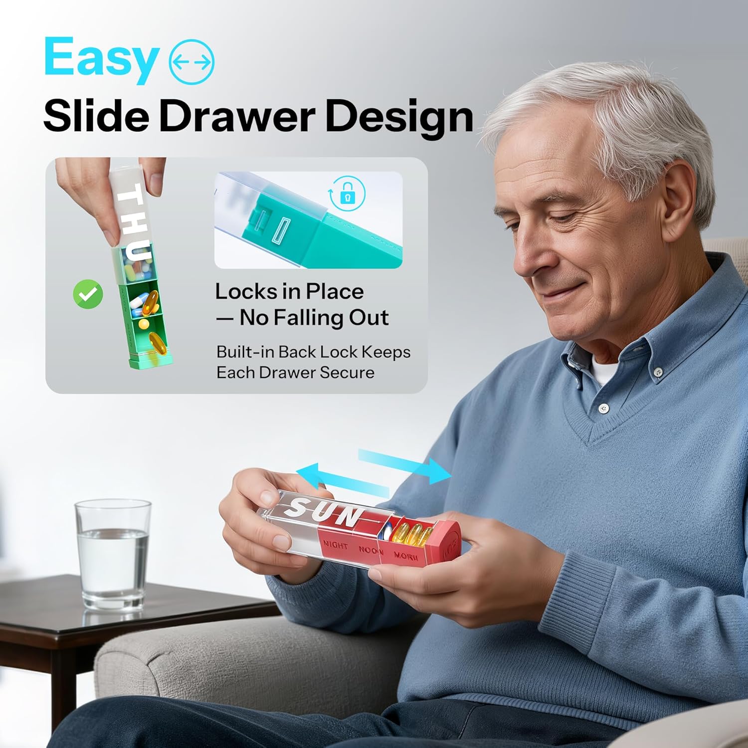 Pill Organizer 3X a Day, Detachable Large Pill Box 7 Day, Daily 3 Times Pill Case, Travel Pill Container Holder