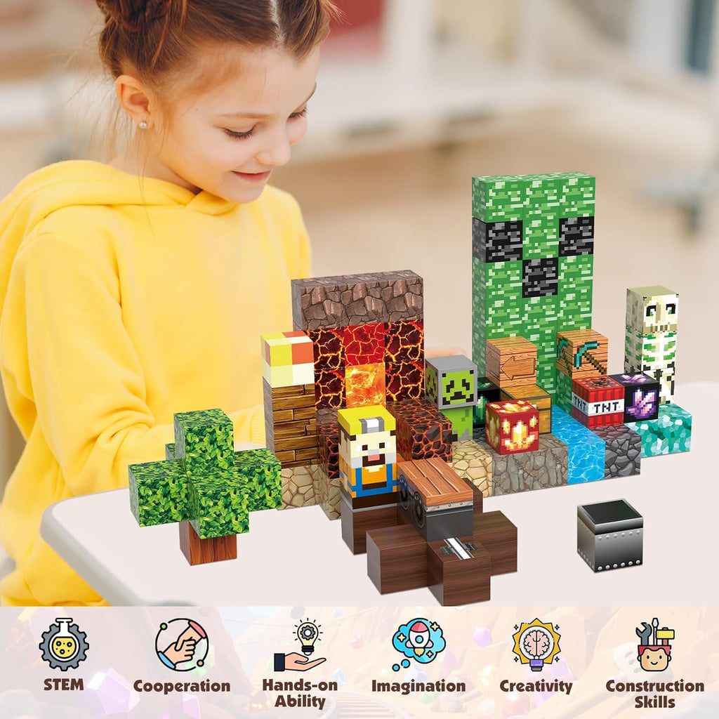 Magnetic Building Blocks Set, 100pcs Magnetic Blocks STEM Construction Toys