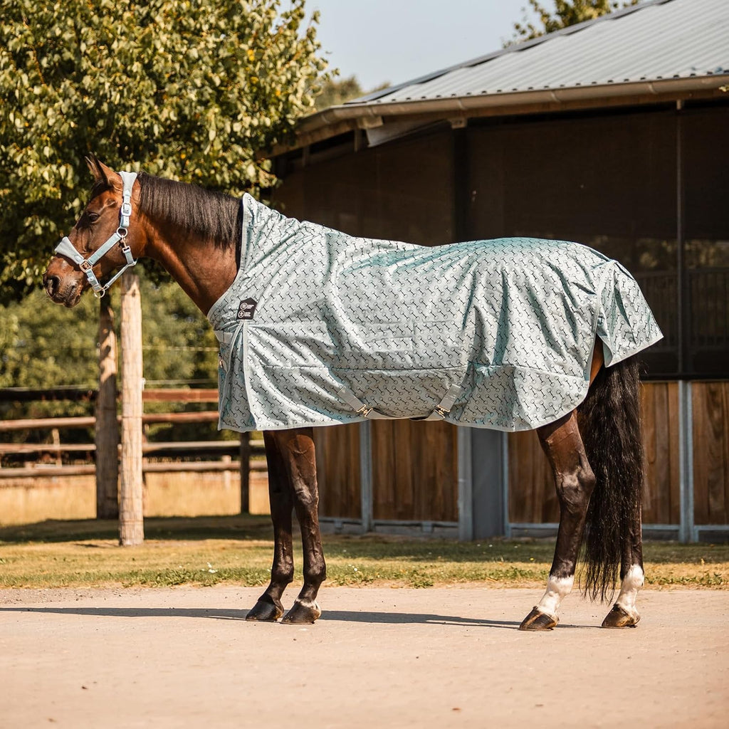 Avalanche 1200D Lightweight Turnout Blanket with Fleece Lining | Waterproof Horse Rain Sheet - Silver Blue - 84 in