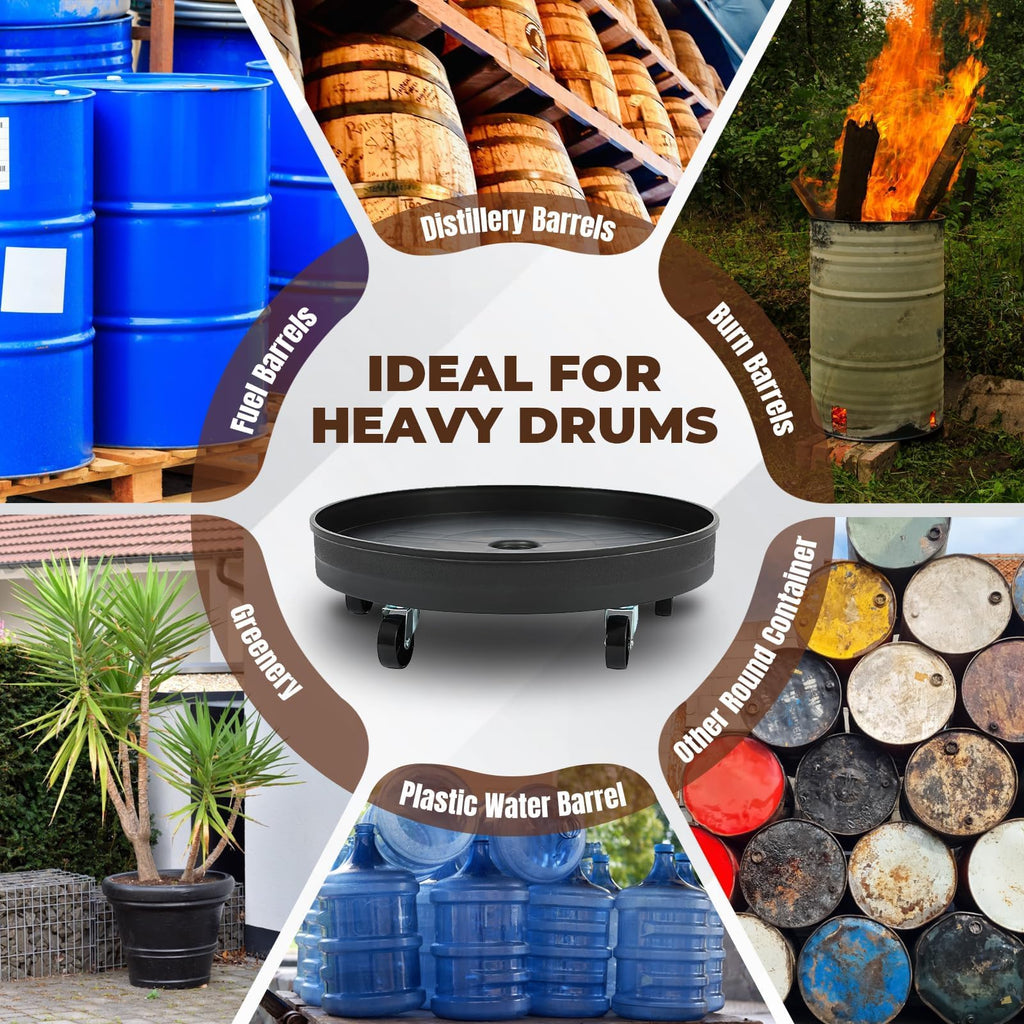 Universal Drum Dolly for 30 Gallon and 55 Gallon Round Container