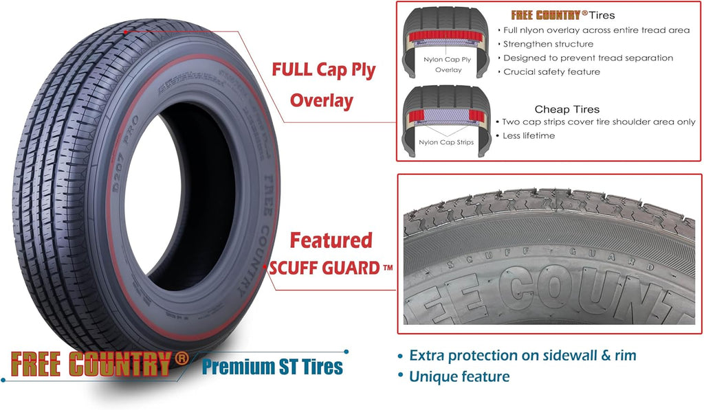 Trailer Tire Wheel ST205/75R15 8-Ply 107N 5X4.5 Silver Mod Rim