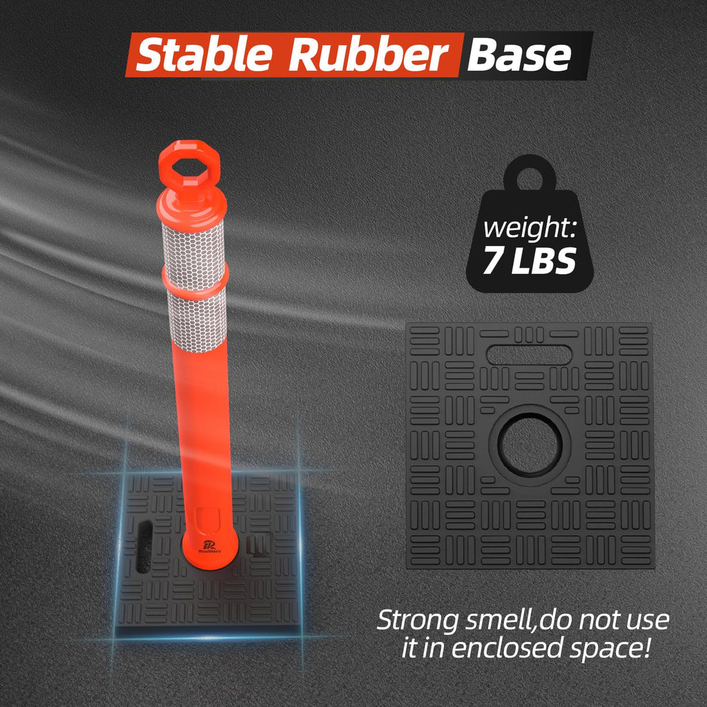 42 Inch Orange Traffic Delineator Post Cones with Base, 3 Pack | Portable Safety Traffic Posts, Reflective Collars