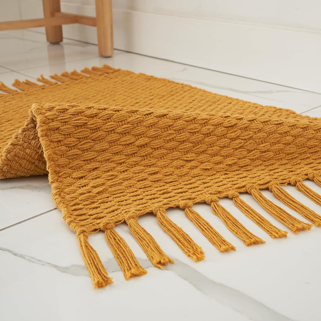 Set of 2 Soft Boho Bathroom Rugs - Beautiful Boho Cotton Rugs that Fit Perfectly Into Your Bath or Kitchen