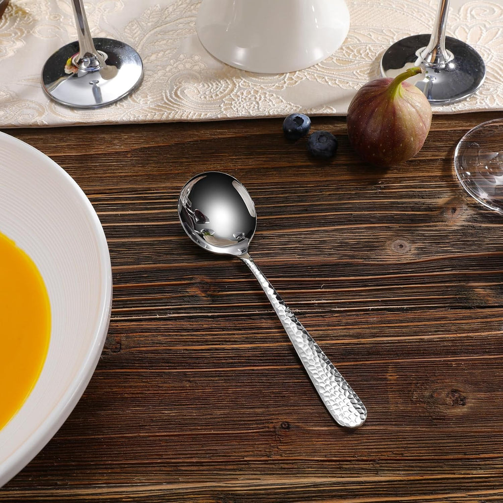 Premium Louise Hammered 4-Piece Soup Spoon Set (7" Soup Spoons)